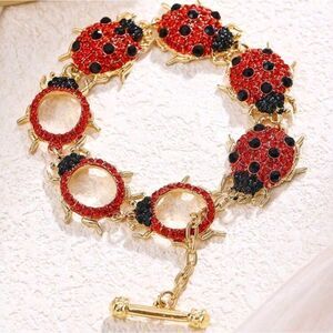 Rhinestone Gold Plated Ladybug Bracelet